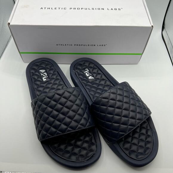 APL Athletic Propulsion Labs Mens 11 Slides Navy Blue Lusso Quilted Sandals New - Picture 5 of 11